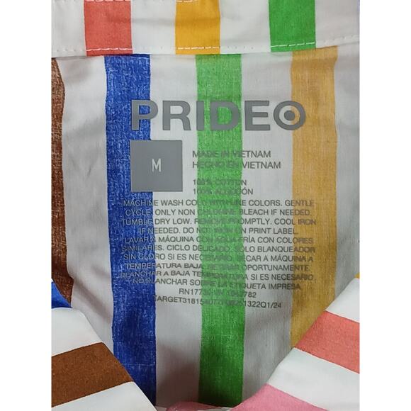 Target Pride Rainbow Dress Womens Medium Shirt Button Up Belted Maxi Stripe NWT - Picture 2 of 8